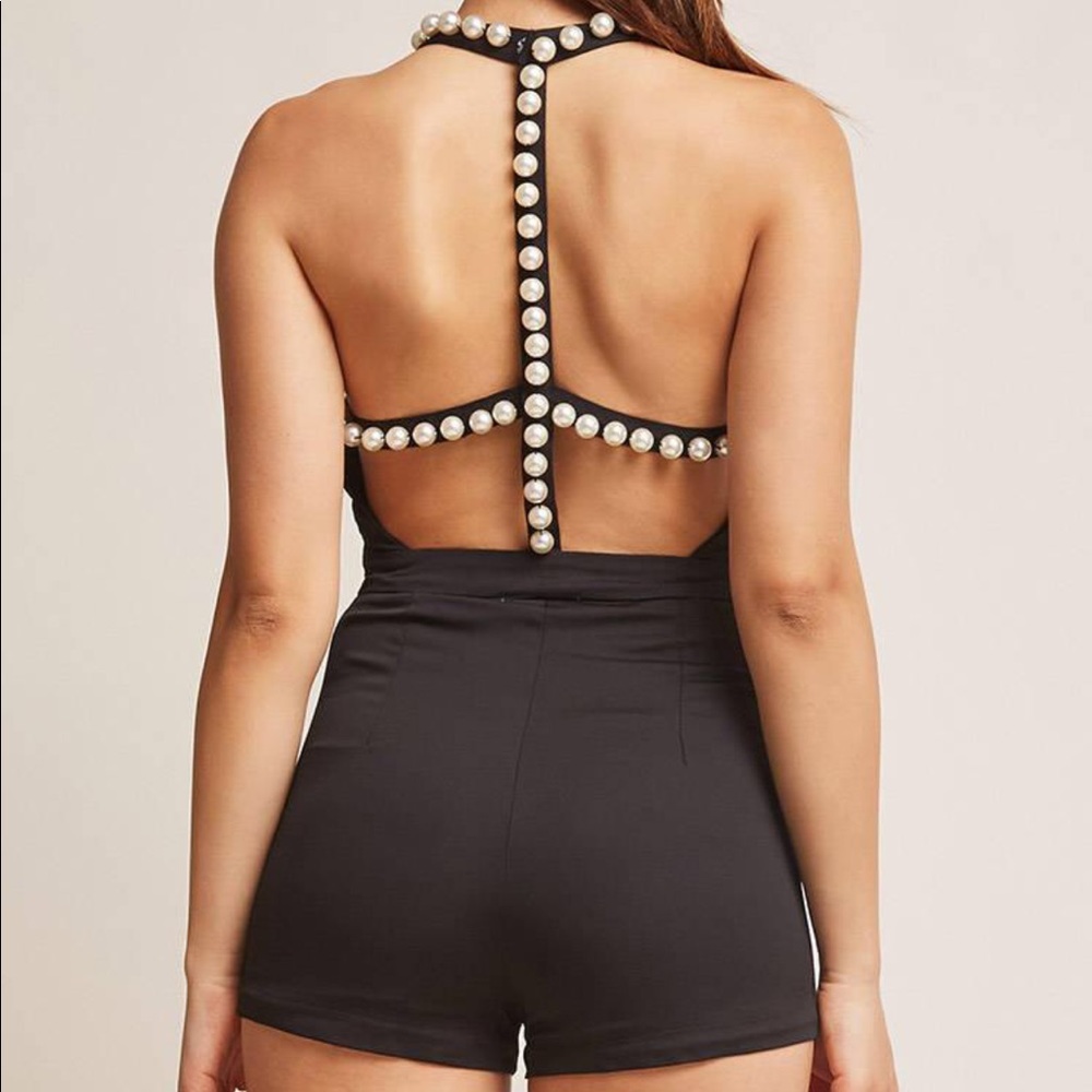 Dressy Faux pearls romper. NEW